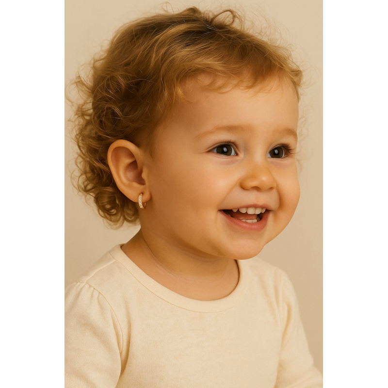 Brinco Infantil Argolinhas Cravejadas Fecho Clik Banhado a Ouro Kit 2 Pares Hipoalergênicos