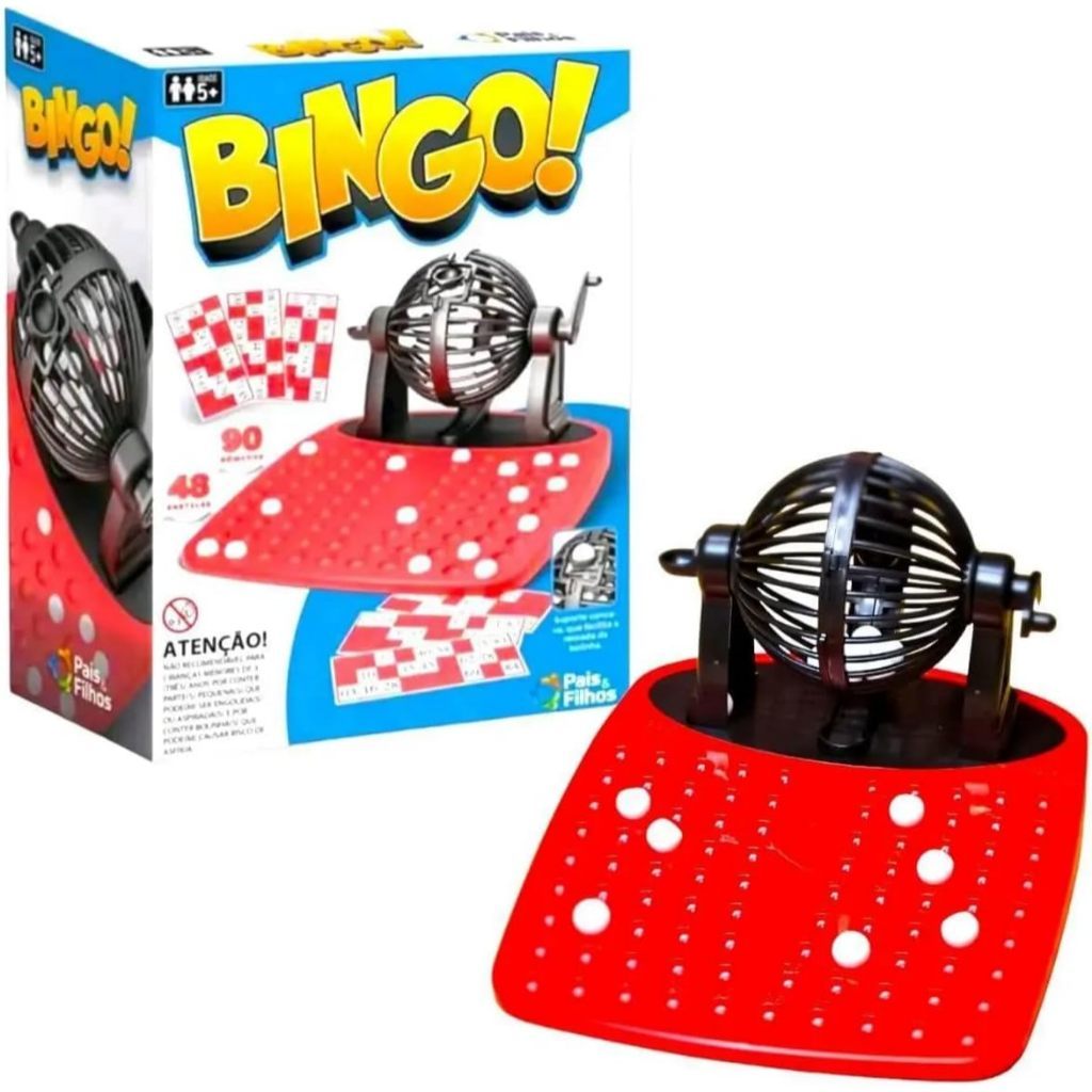 JOGO SUPER BINGO 90 NÚMEROS 48 CARTELAS PAIS E FILHOS FAMÍLIA CRIANÇA GLOBO BOLINHAS SORTEIO MESA