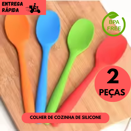 Kits 2 ou 1 Colher de Silicone p/ Cozinha Utensílio Resistente Temperatura Antiaderente Alimentos