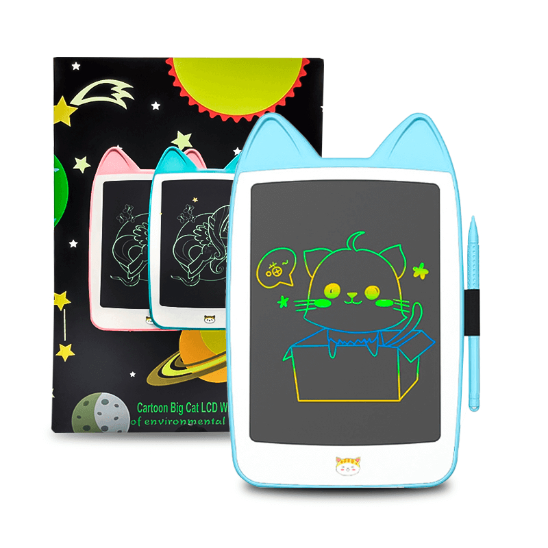 Lousa Mágica Gatinho 10 Polegadas Tela Lcd Tablet Infantil De Escrever E Desenhar(Azul)