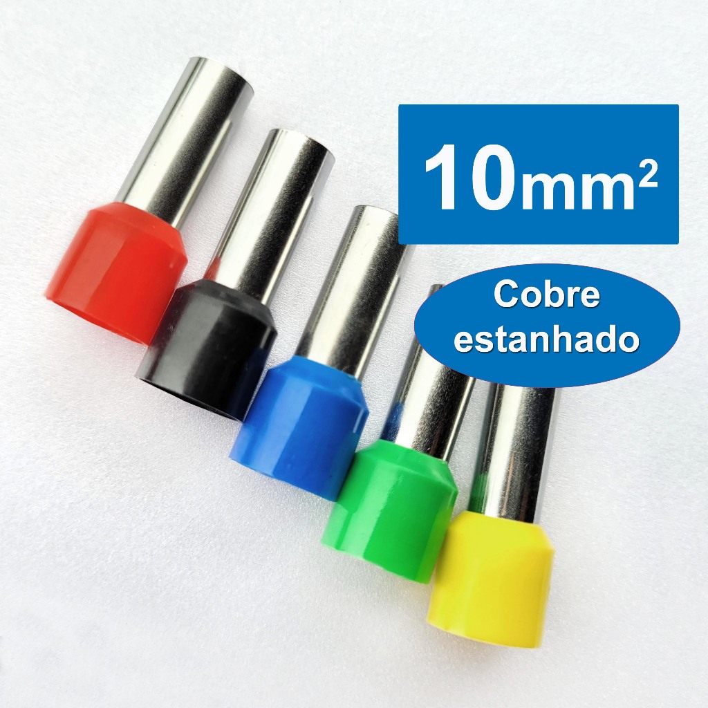 Terminal ilhós tubular 10mm Pre isolado E10-12 em Cobre estanhado
