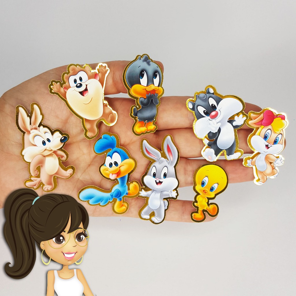 Apliques LOONEY TUNES BABY 3D EM PAPEL -  NÃO ADESIVO - Com papel dourado - Topper - Decoração de festa/ em Oferta na Shopee