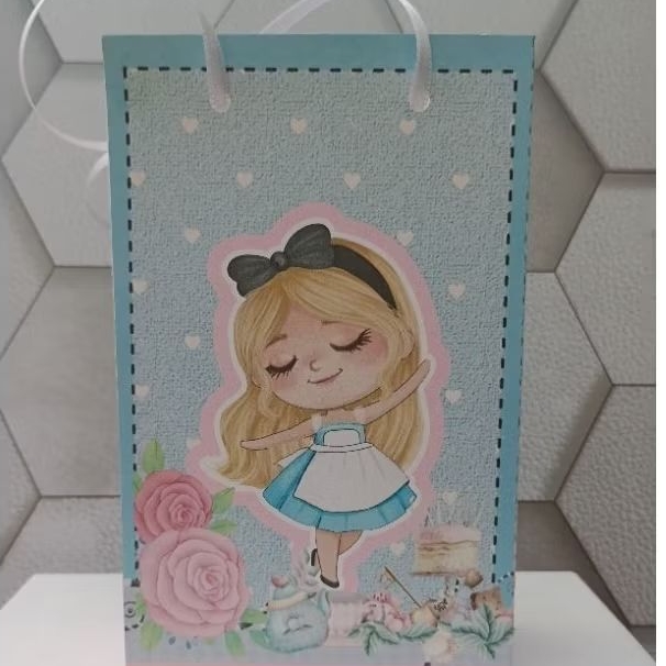 sacolinha PEGUE E MONTE Personalizada Alice no país das maravilhas/lembrancinha/personalizados