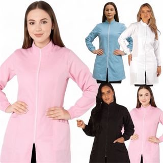 Jaleco Feminino Diversas Cores Com Ziper Gola Padre Manga Longa
