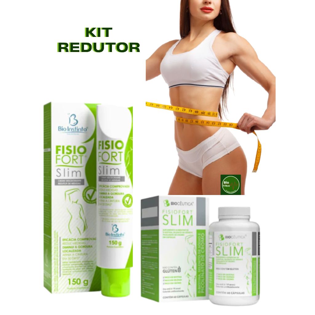 Suplemento Slim Biotina Cromo Selênio 60 Cápsulas + Gel Redutor Fisiofort Slim 150g