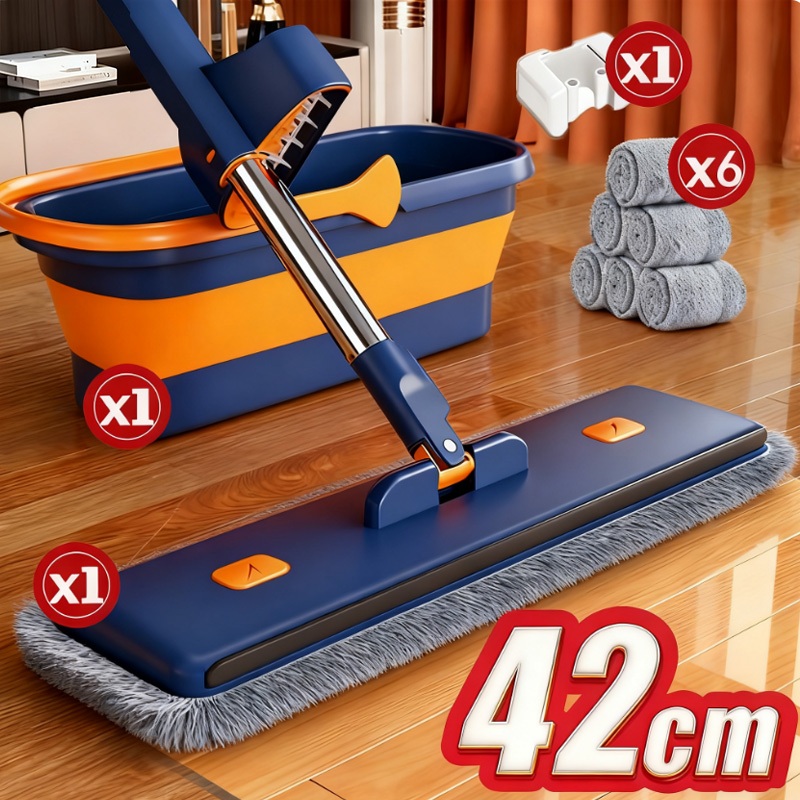 KIT 9 Esfregão Lazy Mop Mop Mãos Livres Mop Kit De Limpeza Seco/Molhado (Com Balde Raspador) -S10