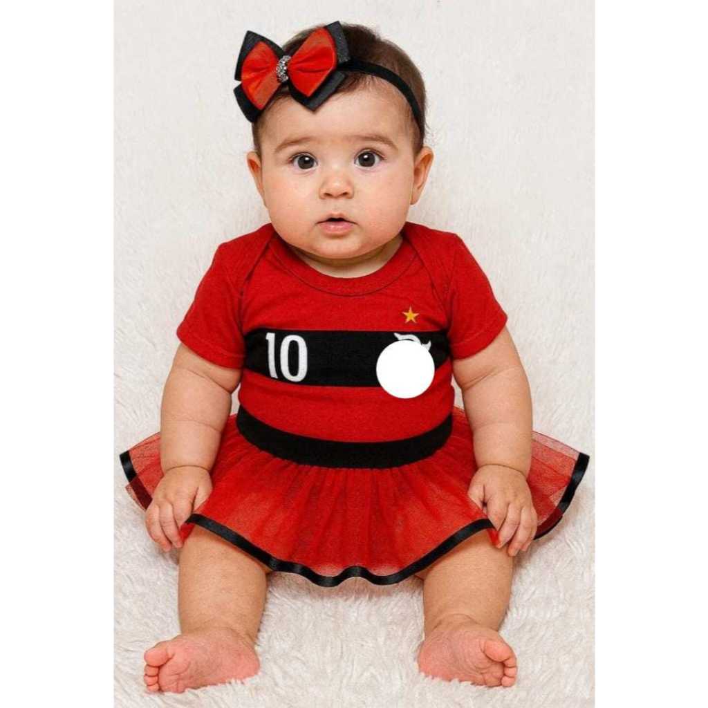 Body Bebê Infantil Time Vermelho e Preto  carioca fantasia futebol Menina