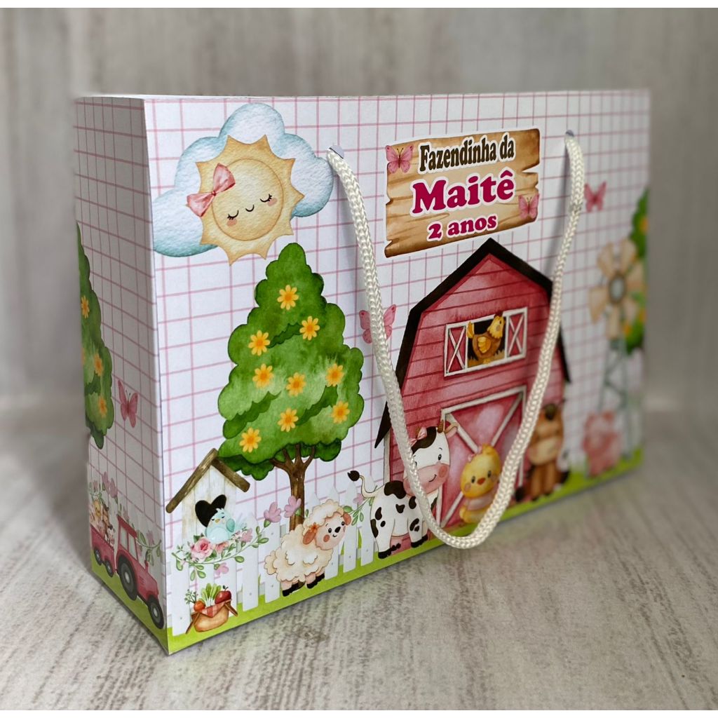Sacolinha Surpresa G Fazendinha Baby Rosa Personalizada com nome Festa Infantil Chá Aniversário Lembrancinhas
