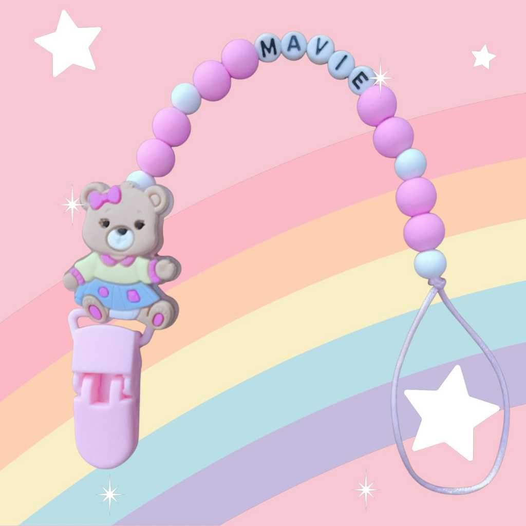 Prendedor de chupeta com nome personalizado urso ursinho bebê menina menino