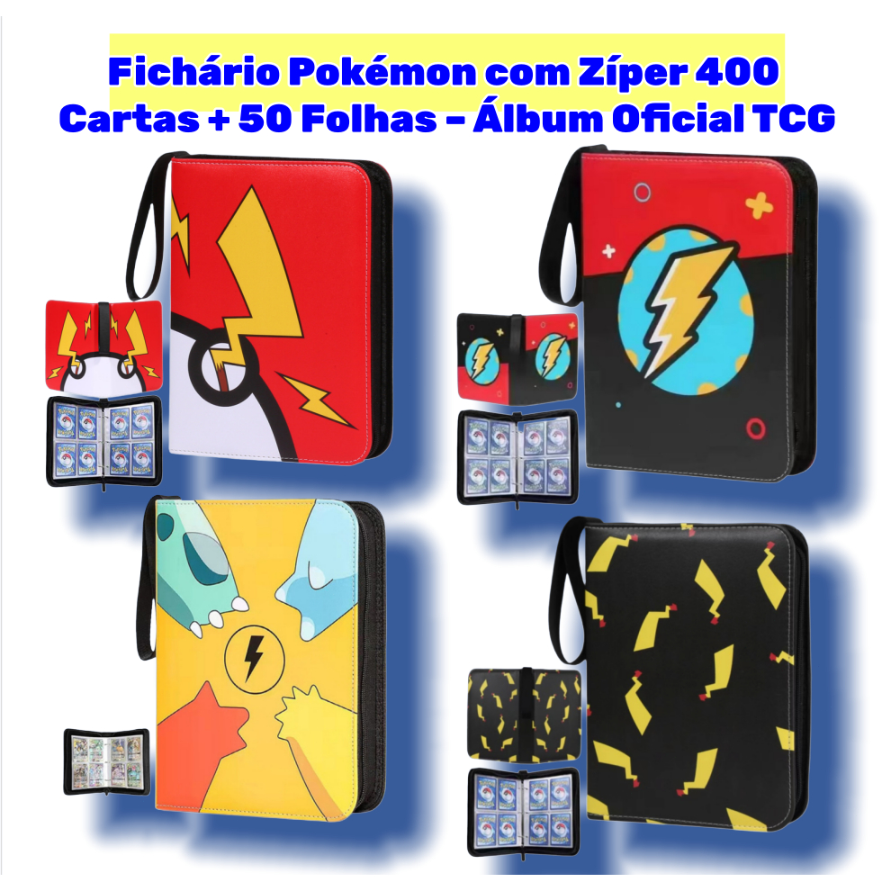 Pokémon Card Book 400 folhas 2x2 pasta de grande capacidade livro de coleção de cartas de couro com zíper em Oferta na Shopee