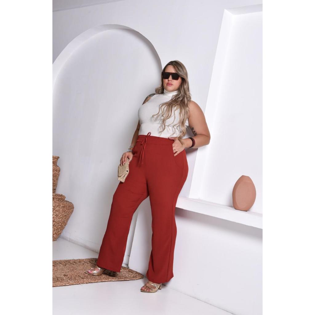 Calça Pantalona Duna Plus Size Feminina com Bolso Soltinha Wide Leg Alfaiataria Moda Verão em Oferta na Shopee