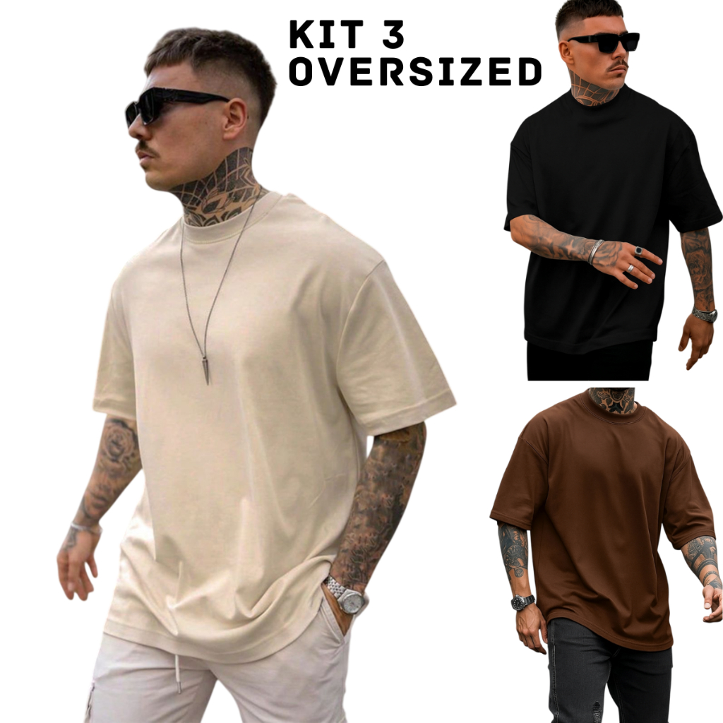 Kit 3 Camisetas Oversized Masculinas Lisas – Básica, Algodão Premium, Conforto e Estilo do P ao XG