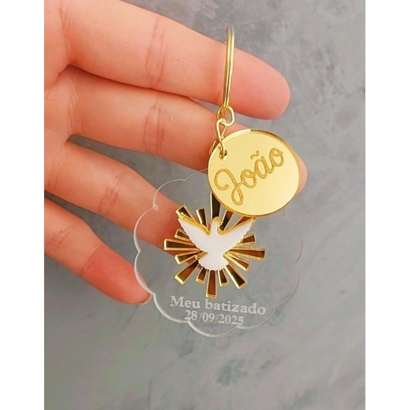 kit Chaveiro de Batizado Personalizado Nome Data – Lembrancinha Espírito Santo