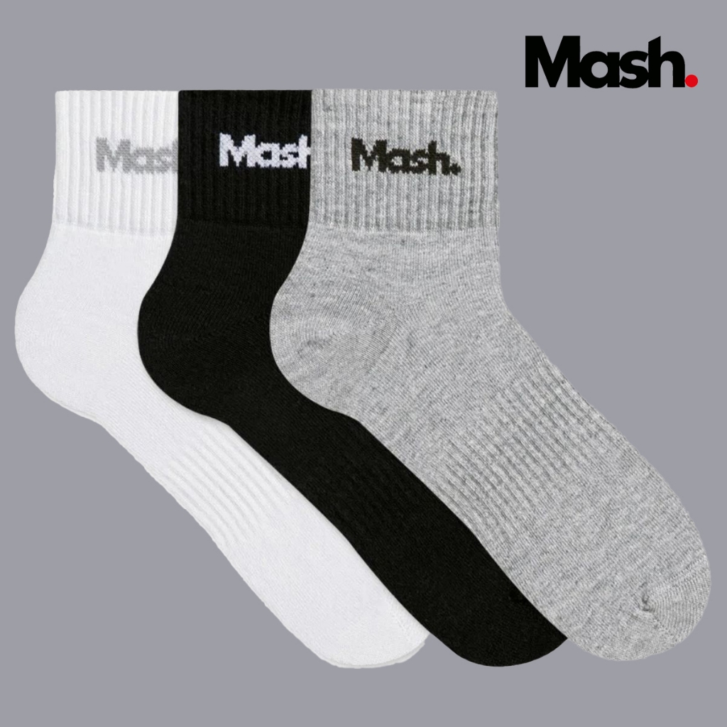 Kit 3 Pares Meia Mash Cano Médio Curto Masculina Esportiva Algodão Felpa Respirável Punho Canelado