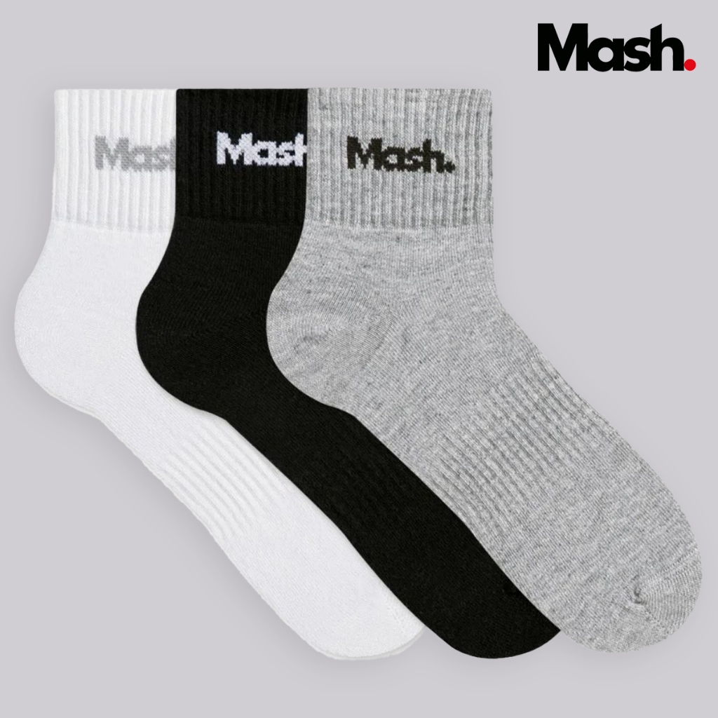 Kit 3 Pares de Meia Mash Cano Médio Curto Masculina Esportiva Algodão Respirável Punho Canelado