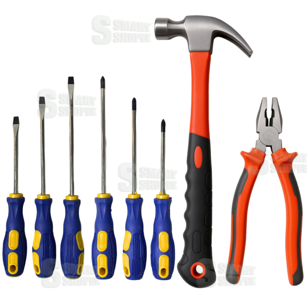 Kit Ferramentas Chave de Fenda Phillips Martelo Alicate 8'' Profissional Doméstico