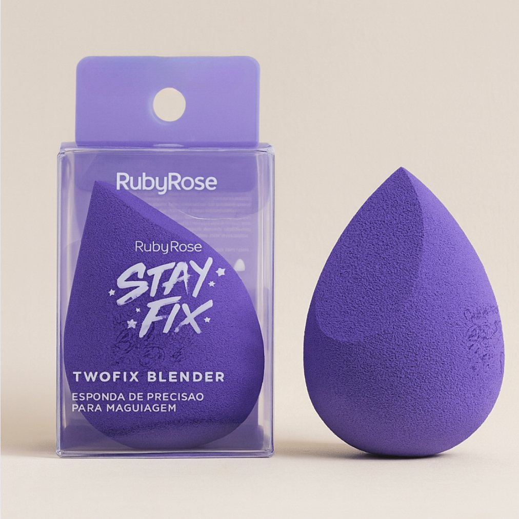Esponja Chanfrada De Maquiagem Para Base Ruby Rose Stay Fix Twofix Blender