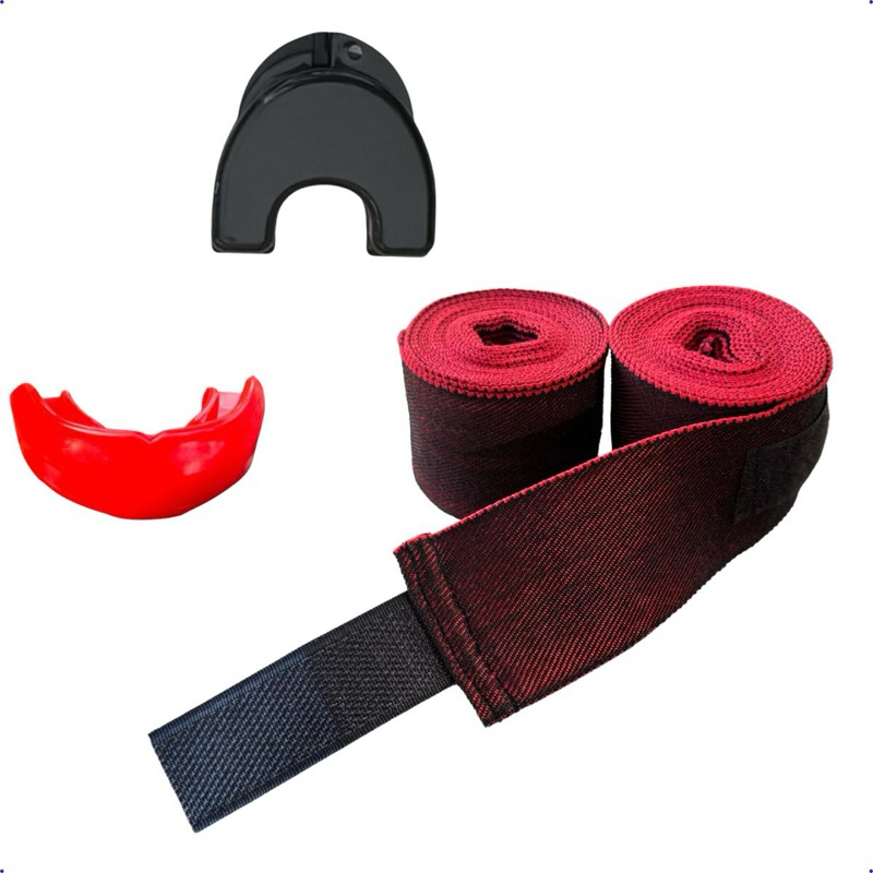 Kit Bandagem Colorida Elástica 3m com Velcro + Protetor Bucal profissional Boxe, Muay Thai, MMA