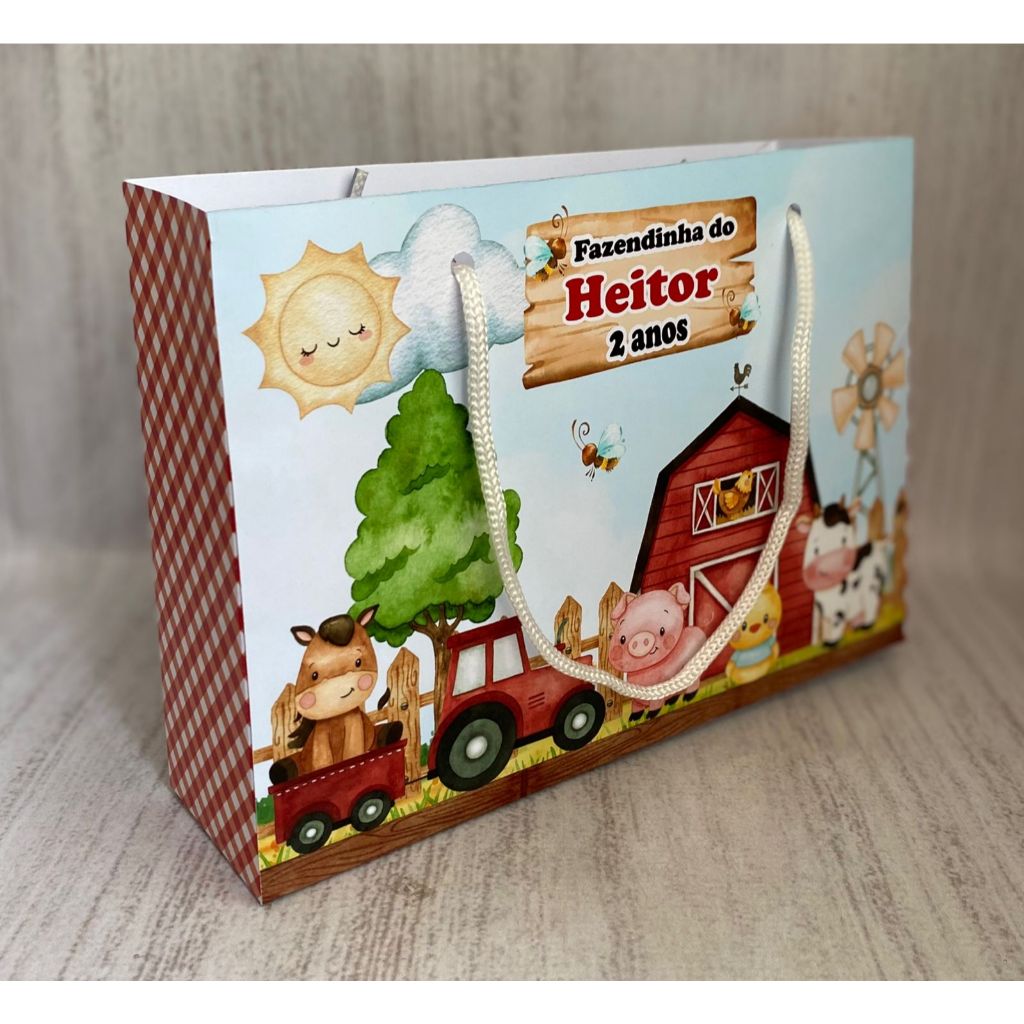 Sacolinha Surpresa G Fazendinha Baby Vermelho Personalizada com nome Festa Infantil Chá Aniversário Lembrancinhas