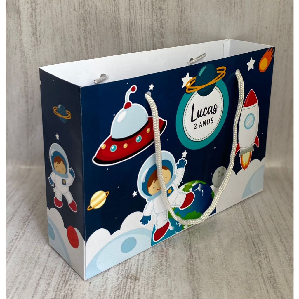 Sacolinha Surpresa G Astronauta Baby Personalizada com nome Festa Infantil Chá Aniversário Lembrancinhas