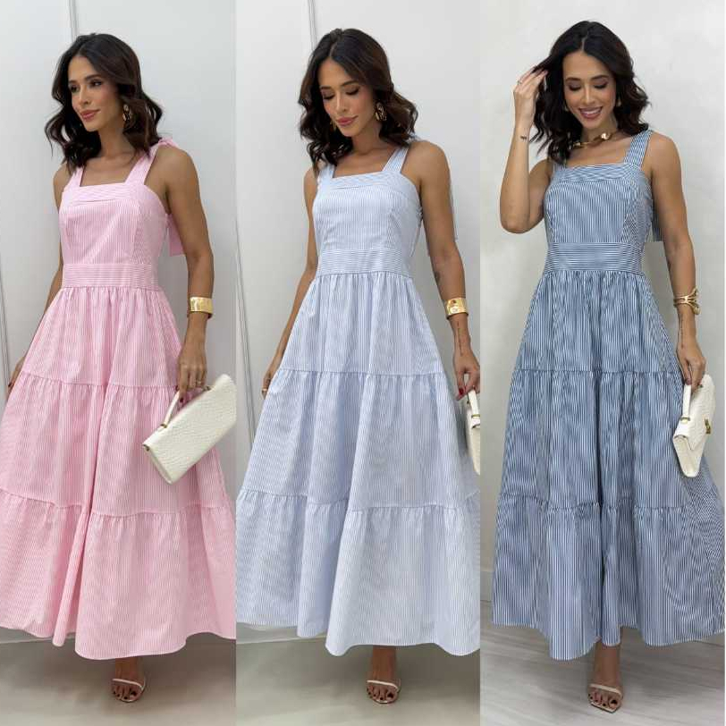 Vestido Com Alça Regulavel Tecido Tricoline Listra Fininha 100% Algodão em Oferta na Shopee