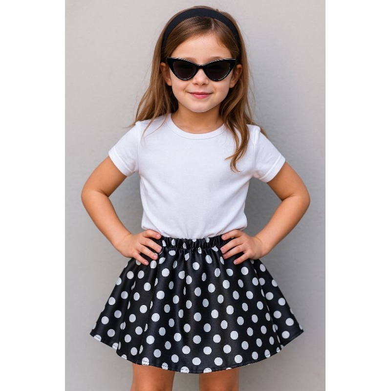 Saia anos 50, 60 saia bolinha poá retrô vintage infantil festa em Oferta na Shopee