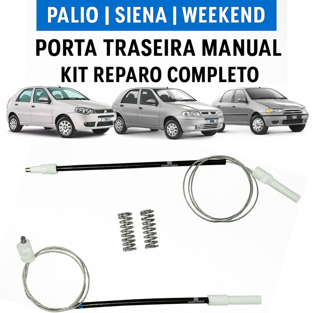 Kit Reparo Máquina Vidro Manual Porta Traseira Fiat Palio Siena Weekend Cabos De Aço Molas Original