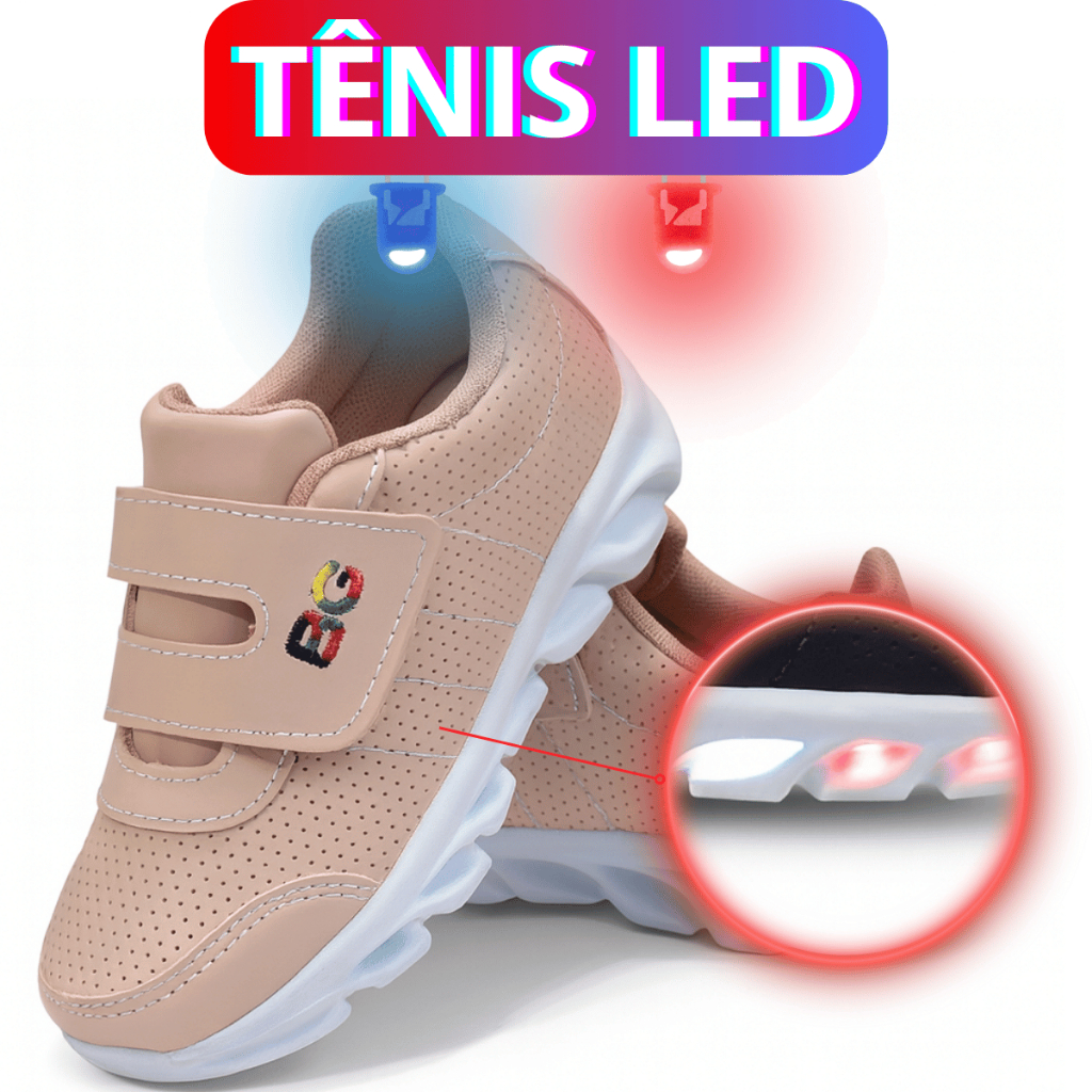 Tenis de Luzinha LED Tênis Menina Menino Casual Velcro