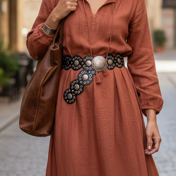 Cinto Couro Legítimo Preto de Franca Feminino Boho Chic Estilo Country Folk Western Rodeio Detalhe Floral