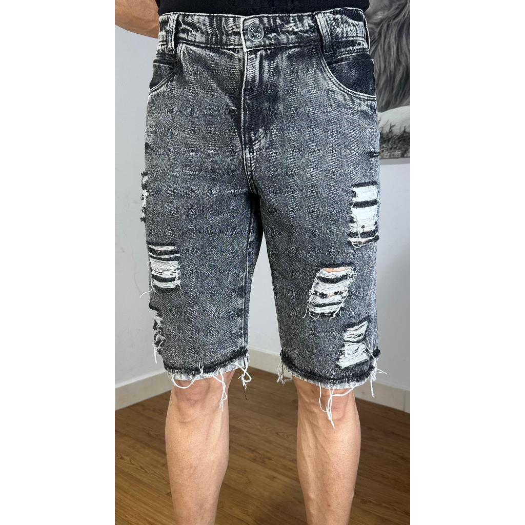 Bermuda Jeans Masculina Destroyed Rasgada Estonada Estilo Urbano Casual Premium s/elastano