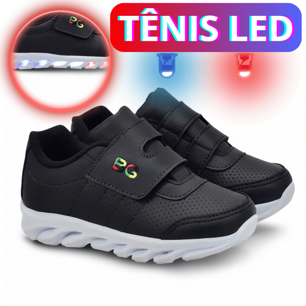 Tenis Menina Menino Criança LED com Velcro Casual Sapatenis 20 ao 32
