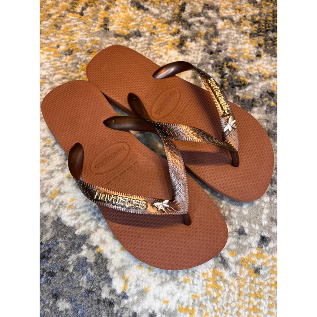 Chinelo Havaianas Top Brasil Logo Bege Bandeira Original Customizada Rose Gold Metalizado Metal Marr em Oferta na Shopee