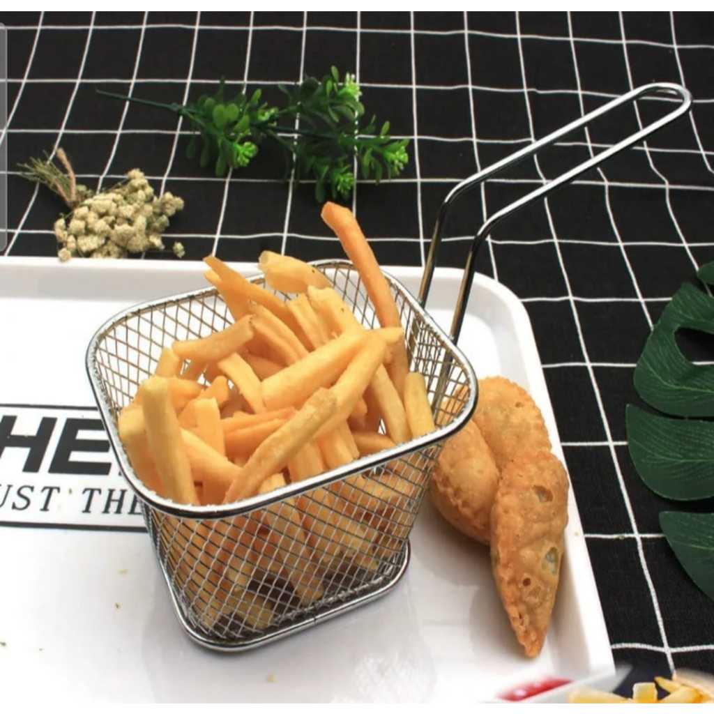 Cesto para Servir/Peneira para Fritura em Aço Inox batatinha Fritadeira Batatas Pastel Frango