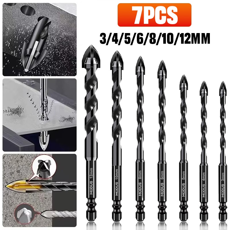 Kit 7/10Pcs Jogo De Brocas Hexagonais Cruzadas De 3-12mm De 4 Bordas Para De Porcelanato De Concreto Vidro
