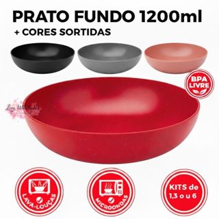 Prato Fundo Plástico 1200ml | Kit 6, 3 ou 1 Un Colorido Sem BPA | Cozinha e Dia a Dia em Oferta na Shopee
