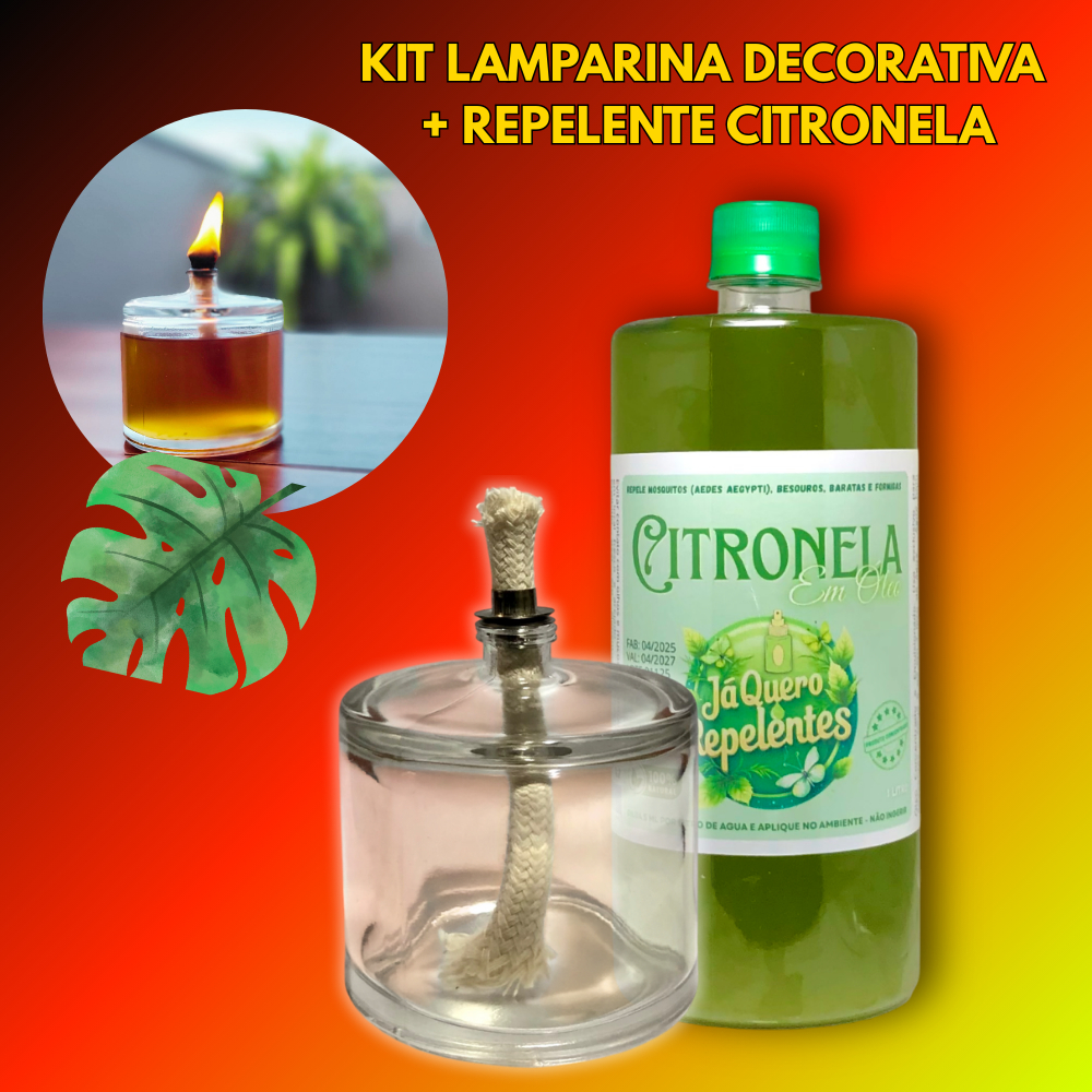 Lamparina Decorativa 100ml + Óleo Citronela 🌿 Charme e proteção!