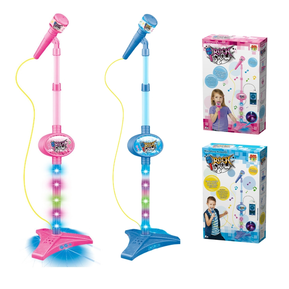 Microfone Infantil Brinquedo Pedestal com Luz Conecta MP3 Celular DM Toys Azul / Rosa em Oferta na Shopee