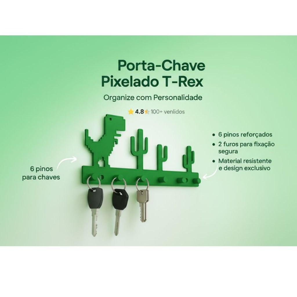 Porta-Chaves de Parede 18x9cm – Google Dino Offline - Decoração Criativa Geek em Oferta na Shopee