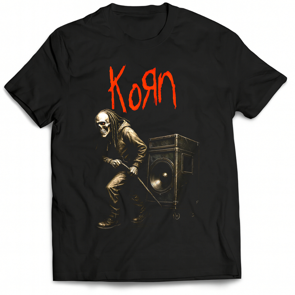 Camiseta Banda Korn Caveira Moderna 100% Algodão Unissex Estampa Moderna em Halftone