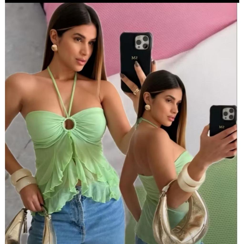 Blusa bata solta com amarração frontal ajustável tamanho Único Veste 36/40 em Oferta na Shopee