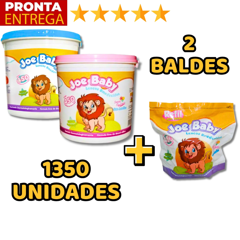 Kit 2 Baldes Lenços Umedecidos Com Refill 1350 Unidades