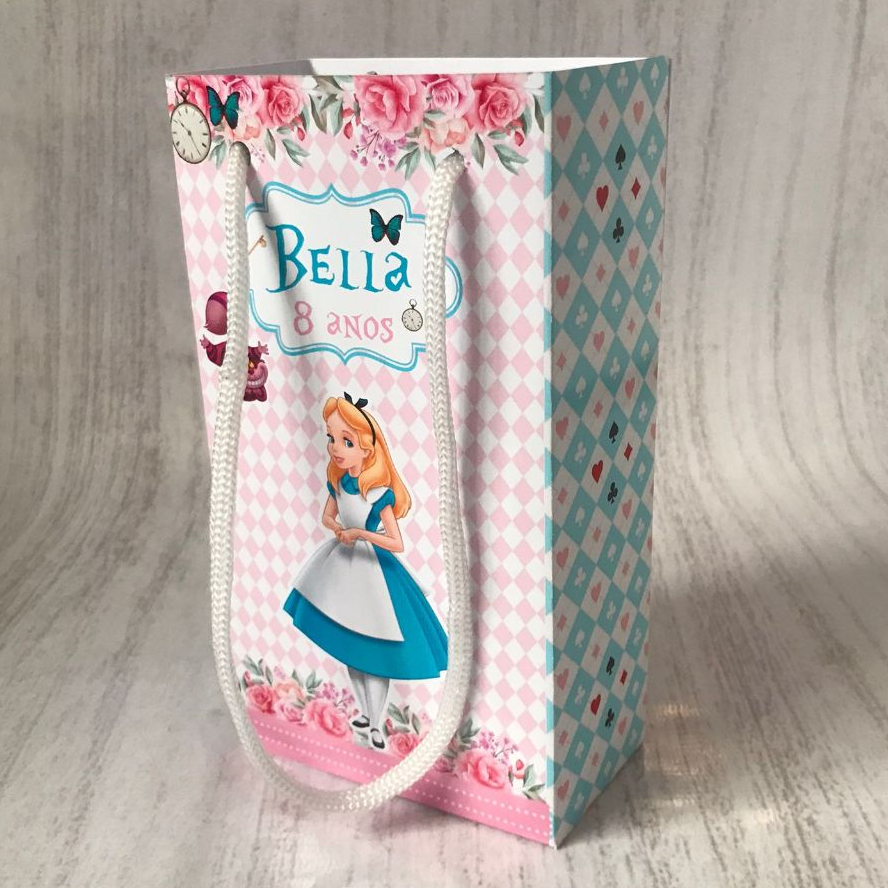 Sacolinhas Surpresas P Alice no Pais das Maravilhas Personalizada com nome Festa Infantil Chá Aniversário Lembrancinhas