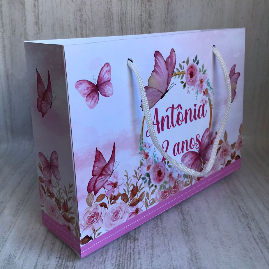 Sacolinha Surpresa Grande 20x15x5,5 cm Borboleta Rosa menina/ lembrancinha/ caixinha para festa