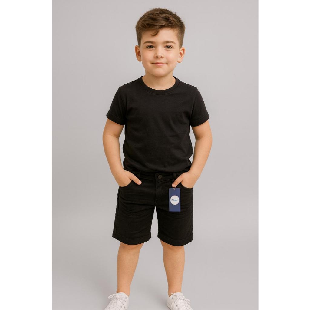 Bermuda Preta Masculina Jeans Infantil Meninos Juvenil Elastano regulador