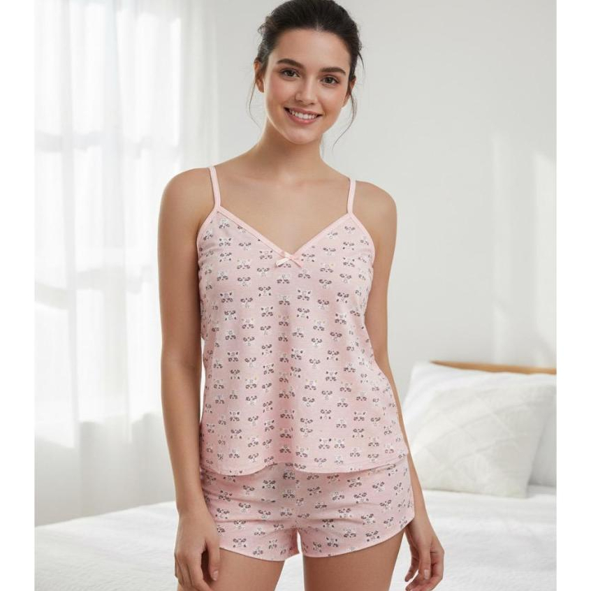 Baby doll Pijama Feminino Short Curto Estampado Confortável Roupa de Dormir Lingerie Edumara