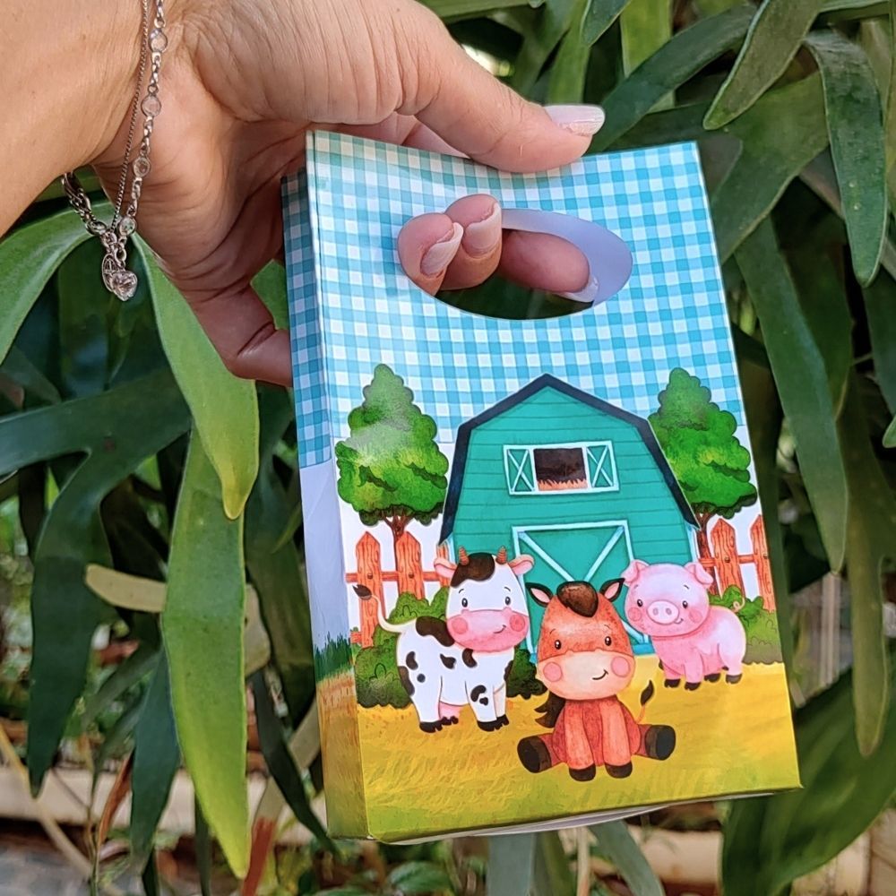 Sacolinha P Fazendinha Fazenda Azul Animais 10x16cm Lembrancinha Infantil Aniversário Pegue e Monte