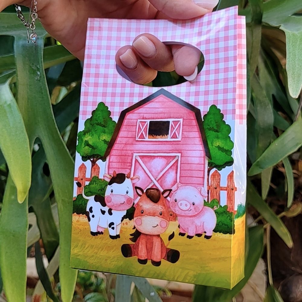 Sacolinha P Fazendinha Rosa Festa Lembrancinha Infantil Aniversário Pegue e Monte