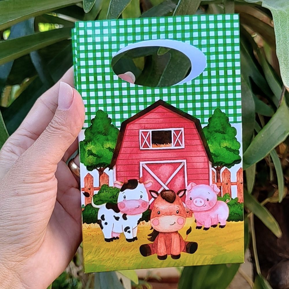 Sacolinha P Fazendinha Verde Animais 10x16cm Festa Lembrancinha Infantil Aniversário Pegue e Monte