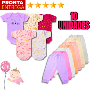 Kit 10 Peças Roupinhas de Bebê Body E Mijão Para Menina em Oferta na Shopee