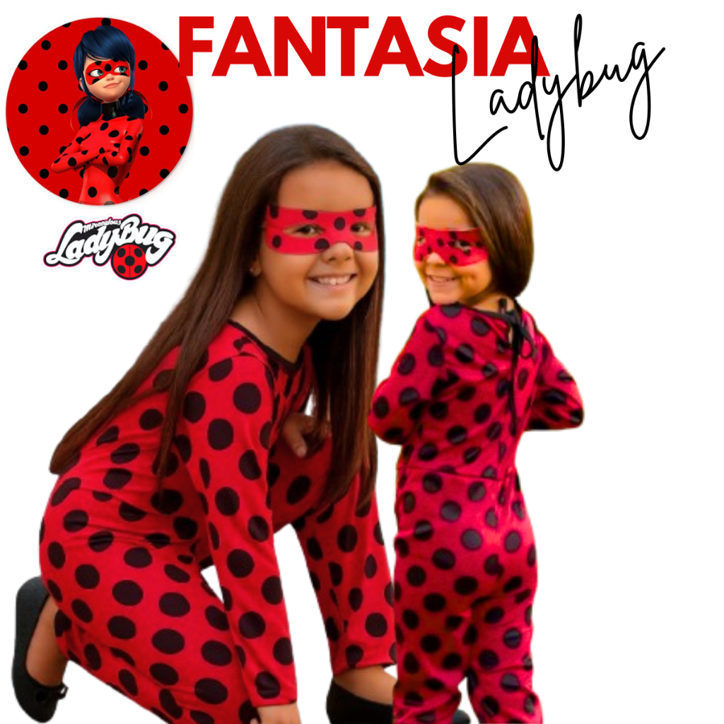 Fantasia Ladybug com Máscara Macacão Marinette Joaninha Miracolous para Presentes ou Festa Aniversário Confortável